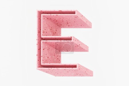 Photo for 3D letter E long shadow style. Pinkish red terrazzo stone pattern. High quality 3d rendering. - Royalty Free Image