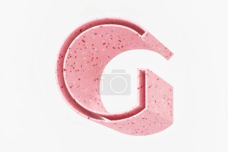 Foto de Letra G estilo moteado rosa 3D hecha de patrón de piedra de terrazo. Ideal para títulos decorativos suaves. Renderizado 3D de alta calidad. - Imagen libre de derechos