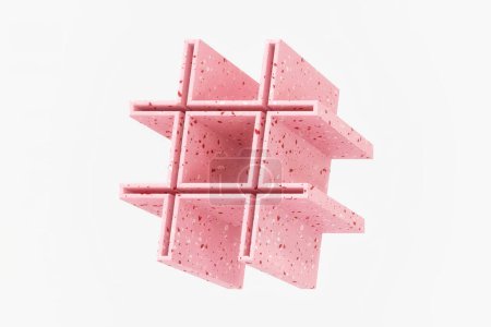 Foto de Forma de hashtag 3D isométrico. Patrón de estilo terrazo rosa. Alta definición 3d renderizado. - Imagen libre de derechos