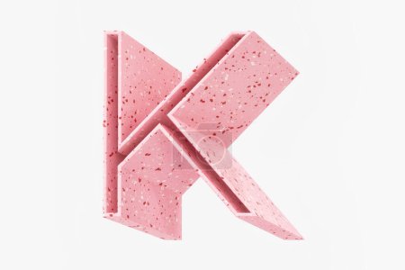 Foto de Letra isométrica 3D K hecha de patrón de estilo terrazo rosa de ensueño. Renderizado 3D de alta calidad. - Imagen libre de derechos
