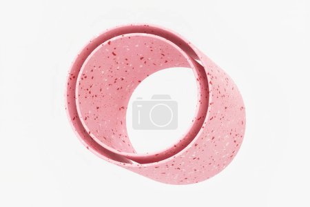 Foto de Letra estilo terrazo O diseño isométrico. Composición de color rosa caramelo, rojo y blanco. Renderizado 3D de alta calidad. - Imagen libre de derechos