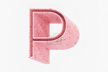 Photo for Isometric alphabet letter P design. Pink color with red specks like terrazzo pattern. High quality 3d rendering. - Royalty Free Image
