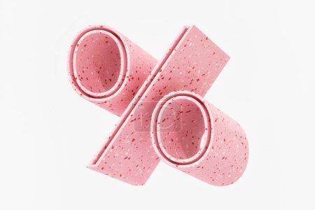 Foto de 3D signo por ciento de estilo femenino rosa. Color pastel con manchas blancas y rojas como el patrón de terrazo. Renderizado 3D de alta calidad. - Imagen libre de derechos