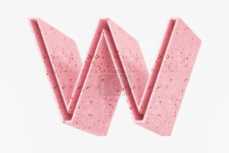 Téléchargez les photos : Lettre W de style bonbons 3D avec perspective isométrique. Motif en pierre de terrazzo rose tendre. Rendement 3D de haute qualité. - en image libre de droit