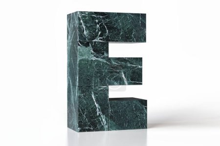 Photo for Marble variegated letter E in perspective view. Tidewater green 2021 trending color. High quality 3d rendering. - Royalty Free Image