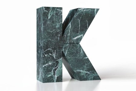 Photo for Variegated marble letter K in perspective view. Tidewater green 2021 trending color. High quality 3d rendering. - Royalty Free Image