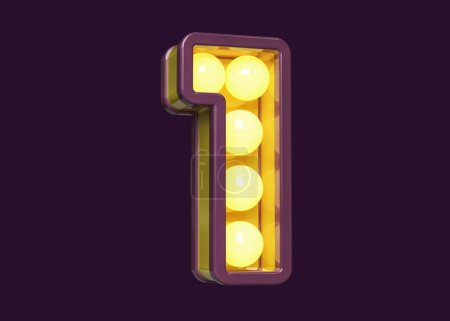Téléchargez les photos : Vintage ampoule marquise police chiffre numéro 1 en violet et jaune. rendu 3D de haute qualité. - en image libre de droit
