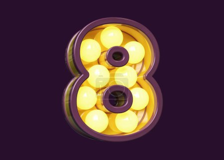 Téléchargez les photos : Vintage ampoule marquise typographie chiffre numéro 8 en violet et jaune. rendu 3D de haute qualité. - en image libre de droit