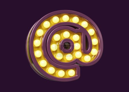 Téléchargez les photos : Ampoule chapiteau en forme d'email Au panneau en violet et jaune. rendu 3D de haute qualité. - en image libre de droit