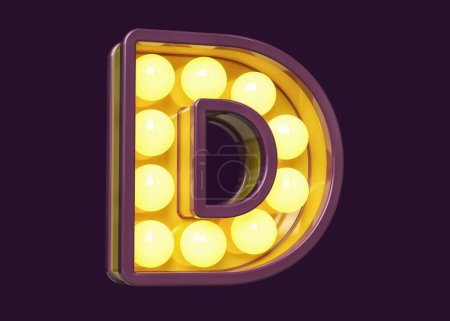 Photo for Vintage typography 3D letter D in purple with warm light. Light bulb marquee typeset. High quality 3D rendering - Royalty Free Image