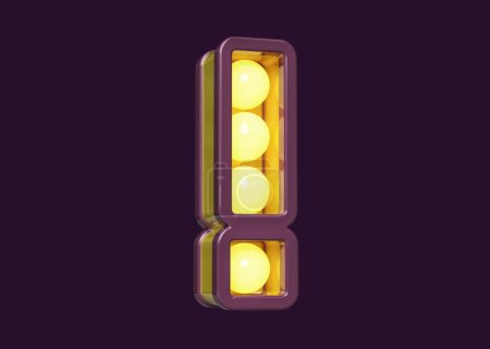 Téléchargez les photos : Ampoule en forme de point d'exclamation en violet et jaune. rendu 3D de haute qualité. - en image libre de droit