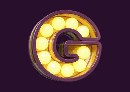 Photo for Eye-catching 90s style font 3D letter G in yellow and purple. Nostalgic light bulb marquee lettering. High quality 3D rendering. - Royalty Free Image