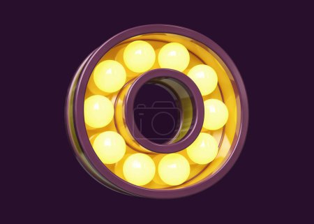 Téléchargez les photos : Ampoule rétro marquise lettre de typographie O en violet avec lumière jaune. rendu 3D de haute qualité. - en image libre de droit
