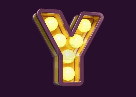 Photo for Light bulb marquee 3D letter Y in violet and yellow. High quality 3D rendering. - Royalty Free Image