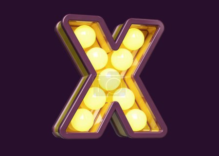 Téléchargez les photos : Ampoule 3D lettre X en violet et jaune. rendu 3D de haute qualité. - en image libre de droit