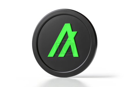 Téléchargez les photos : Icône de jeton Algorand Algo crypto-monnaie 3D en noir et vert isolé sur fond blanc. Convient pour illustrer les concepts de conception altcoins. rendu 3D de haute qualité. - en image libre de droit