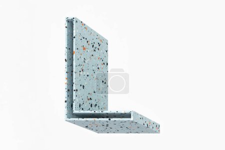 Photo for 3D alphabet letter L solid long shadow design. Pastel blue color with orange specks like terrazzo pattern. High quality 3d rendering - Royalty Free Image