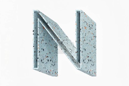 Photo for 3D font letter N solid shadow design. Light blue terrazzo style pattern. High definition 3d rendering. - Royalty Free Image