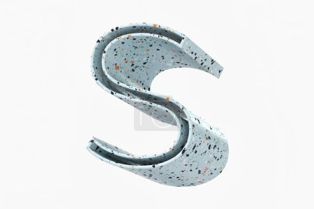 Photo for 3D letter S long shadow style. Cyan blue terrazzo stone pattern. High quality 3d rendering. - Royalty Free Image