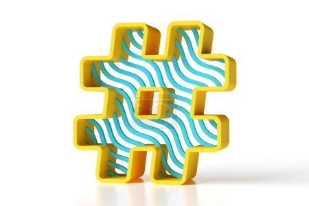 Téléchargez les photos : Symbole drôle de hashtag créatif en plasticine jaune et bleue. rendu 3D haute définition. - en image libre de droit