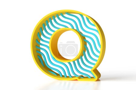 Foto de Carta creativa divertida Q hecha de amarillo y azul mate estilo de pintura. Representación 3D de alta definición. - Imagen libre de derechos