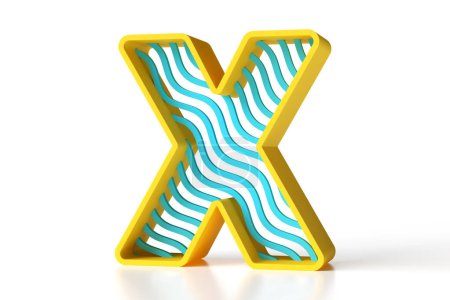 Photo for 3D geometric letter X made of yellow and blue matte painted plastic with wavy shapes. High definition 3D rendering. - Royalty Free Image