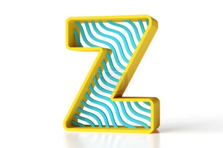 Foto de Letra 3D Z hecha de contorno amarillo y patrón ondulado azul. Renderizado 3D de alta calidad. - Imagen libre de derechos