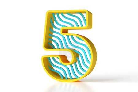 Photo for 3D typeface yellow and blue matte plastic with wave pattern. Number 5 designed with a hollow shape. High detailed 3D rendering. - Royalty Free Image