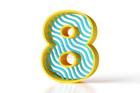 Téléchargez les photos : Style frais numéro 8 3d conçu avec des bordures jaunes et des vagues bleues. rendu 3D de haute qualité. - en image libre de droit