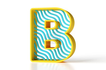 Téléchargez les photos : Lettre B conçue avec une belle forme creuse. Nouvelle plasticine mat jaune et bleu à la mode avec motif ondulé. rendu 3D détaillé élevé. - en image libre de droit