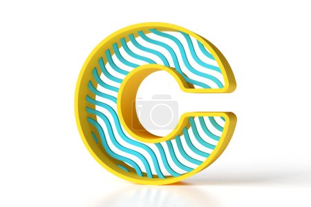Photo for 3D plasticine letter C of a new and cheerful design of yellow and blue color. New trending font lettering. High quality 3D rendering. - Royalty Free Image