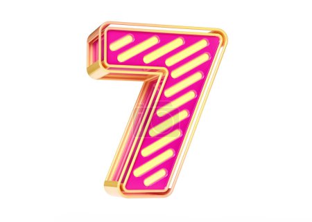 Photo for Neon typeface in pink and golden yellow color combination. Digit number 7 in high quality 3D rendering. - Royalty Free Image