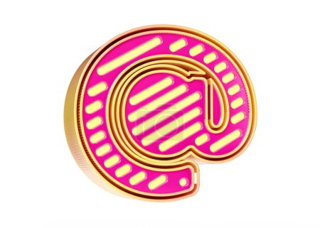Photo for At-email symbol in magenta and golden yellow color combination. Eye-catching neon stripes lettering suitable for headers, posters, ads or web projects. High quality 3D rendering. - Royalty Free Image