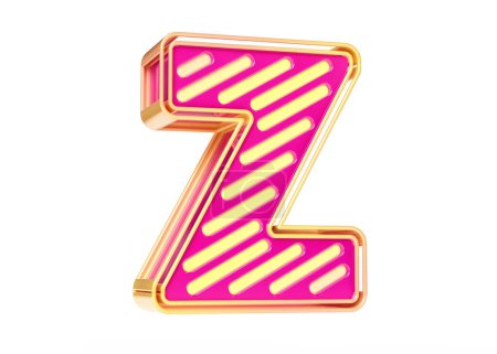 Foto de Letra Z del alfabeto de fuente de neón en esquema de color amarillo dorado y rosa. Ilustración adecuada para encabezados, carteles, anuncios o proyectos web. Renderizado 3D de alta calidad - Imagen libre de derechos
