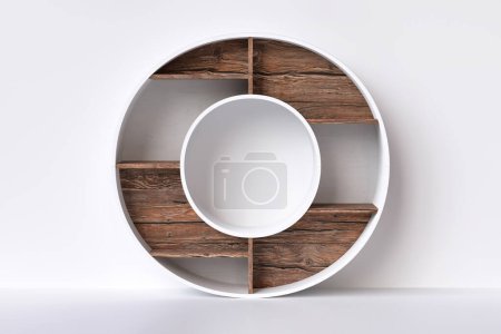 Photo for Wood alphabet 3D letter O in the shape of a bookcase. Ideal for displaying decorative products. High quality 3D rendering. - Royalty Free Image