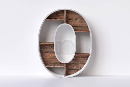 Téléchargez les photos : 3D numéro 0 en placage d'érable blanc et planches de bois brut foncé. Mobilier design moderne et rustique concept. rendu 3D de haute qualité. - en image libre de droit