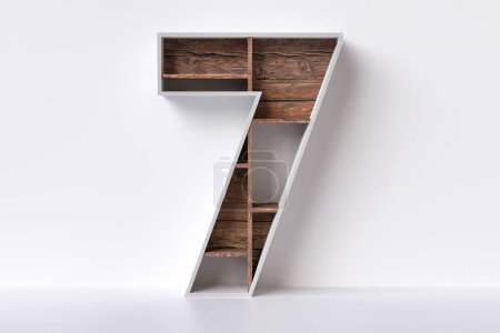 Foto de Madera número 7 en forma de muebles hechos de chapa de arce blanco y tablones de madera marrón con textura natural. Alta representación 3D detallada. - Imagen libre de derechos