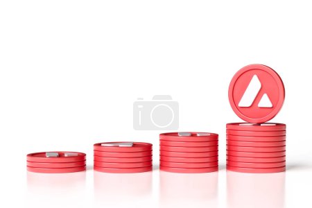 Photo for Set of 4 stacks of Avalanche Avax tokens sorted in order from smallest to largest. Suitable design for ads and banners for cryptocurrency concepts. High definition 3D rendering. - Royalty Free Image