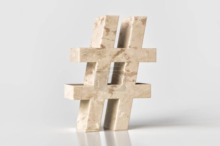 Téléchargez les photos : Panneau hashtag 3D en marbre beige. Rendement 3D de haute qualité. - en image libre de droit
