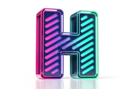 Foto de Letra futurista brillante H en gradiente azul y rosa a verde azulado. Colorido juego de fuente 3D. Renderizado 3D de alta calidad. - Imagen libre de derechos