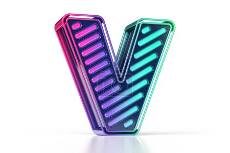 Photo for 3D alphabet for gaming concepts. Futuristic V letter design in gradient from purple to green. High quality 3D rendering. - Royalty Free Image