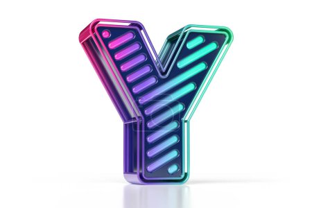 Photo for 3D colorful lighting font. Bright futuristic neon style letter Y in purple to bluish green gradient. High quality 3D rendering. - Royalty Free Image