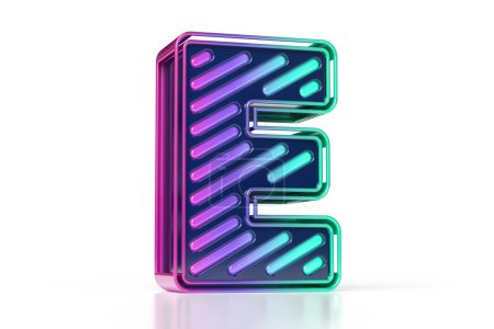 Photo for Letter E with disco style design in gradient pink to teal. Attractive colorful neon font. High quality 3D rendering. - Royalty Free Image