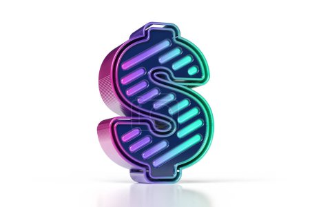 Foto de Símbolo de dólar 3D en degradado violeta a verde. Fuente de pantalla de estilo led colorido. Renderizado 3D de alta calidad. - Imagen libre de derechos