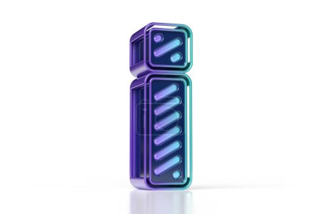 3D colorido juego de fuente. Marca de exclamación llamativa en gradiente púrpura a azul aislado sobre fondo blanco. Renderizado 3D de alta calidad.