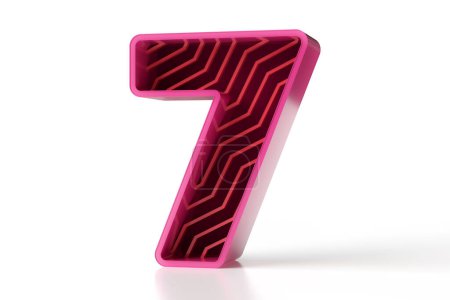 Photo for Shiny pink and garnet colors 3D typeface great for a modern eye catching design concept. Number 7 designed with a zigzag line pattern. High resolution 3D rendering. - Royalty Free Image