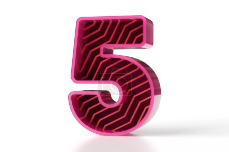 Photo for Creative 3D Number 5 in perspective view. Magenta and reddish shiny tones font set. High quality 3D rendering nice for web and print design projects. - Royalty Free Image