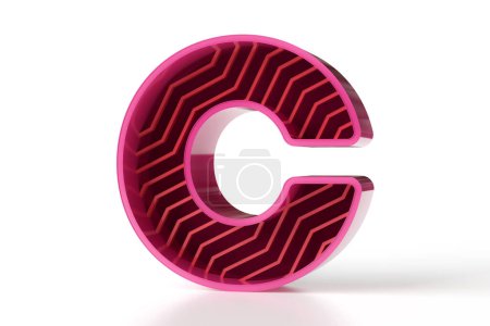 Téléchargez les photos : Géométrique 3D lettre C conçu pour les projets de marque dans un concept moderne pour les domaines de la technologie et des jeux. Collection de lettrage brillant 3D rose rouge. rendu 3D haute définition. - en image libre de droit