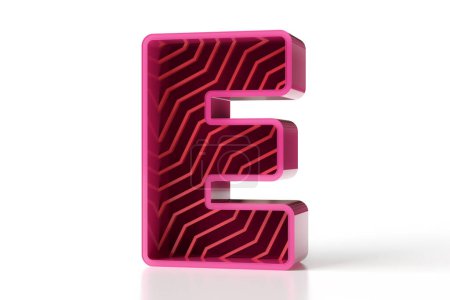 Téléchargez les photos : Style isométrique rose lettre isolée E idéal pour les en-têtes, affiches, publicités ou projets web. Fonte de style jeu 3D. rendu 3D. - en image libre de droit