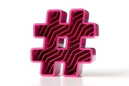 Téléchargez les photos : Conception de signe de hashtag 3D en couleurs vives schéma de couleurs rose et rouge. Typographie d'affichage futuriste. rendu 3D haute résolution. - en image libre de droit